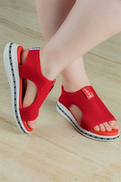 Bedrin Love Triko Sandalet Kırmızı