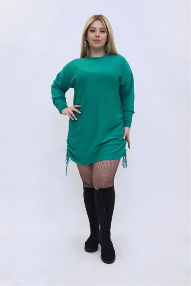 Bedrinxxl, Elbise, Büyük Beden Büzgülü Triko Elbise Yeşil