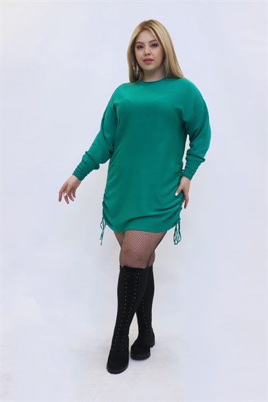 Bedrinxxl, Elbise, Büyük Beden Büzgülü Triko Elbise Yeşil