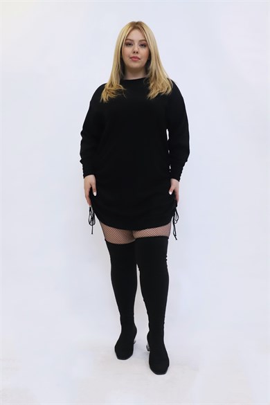 Bedrinxxl, Elbise, Büyük Beden Büzgülü Triko Elbise Siyah
